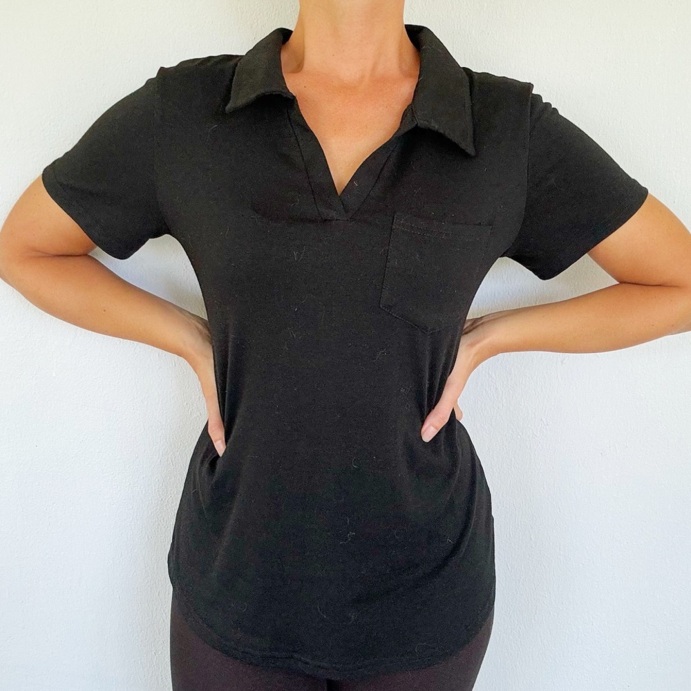 Black unbranded short sleeve cotton spandex stretch golf polo shirt size medium